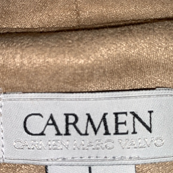 CARMEN MARC VALVO jacket, cream, waterfall front, faux leather zip cuffs. L - Picture 12 of 17